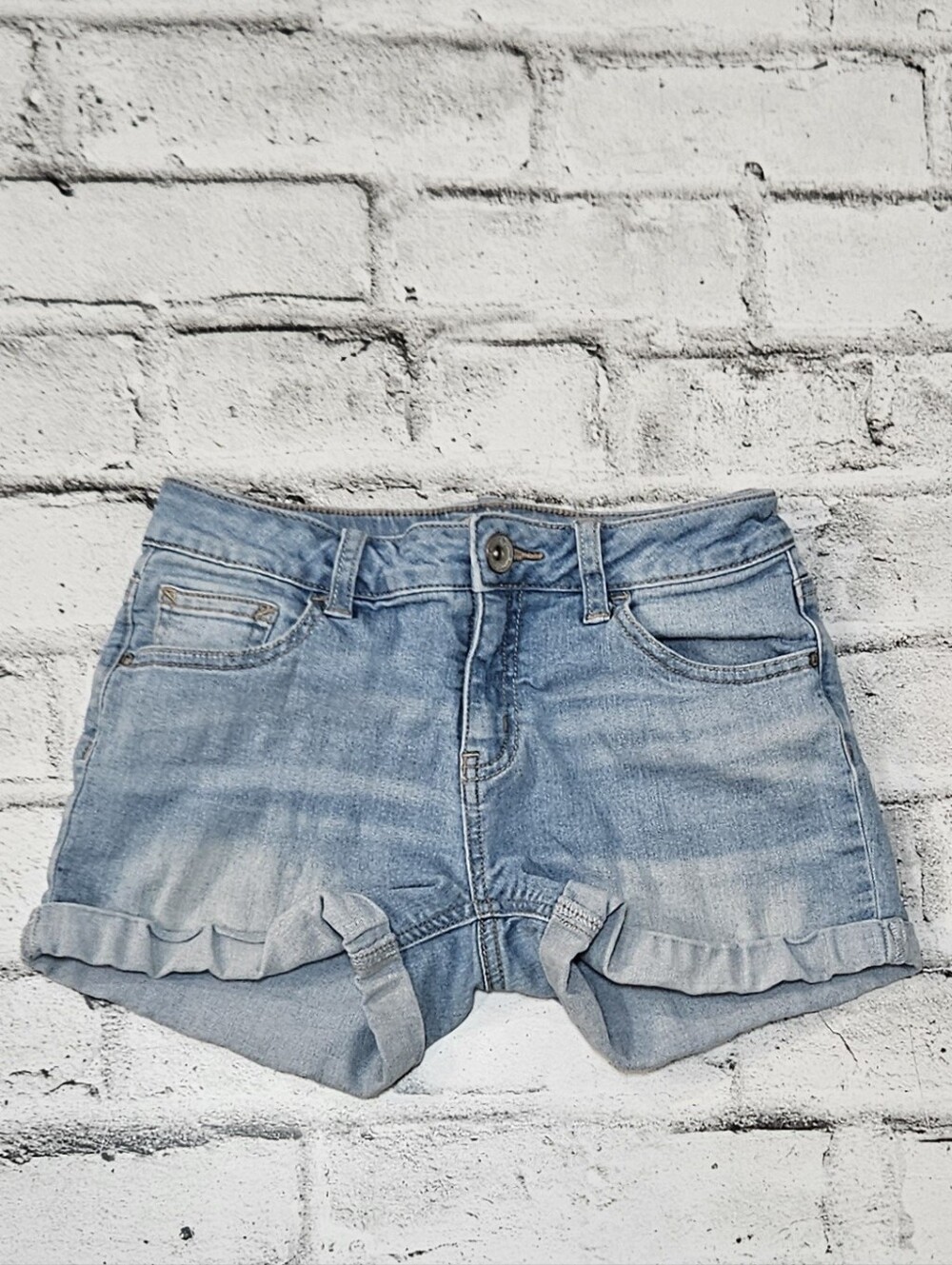 Justice Denim Shorts Girls Size 14S Light Wash Cuffed Stretch Jean Shorts
